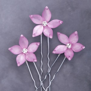 Isabella Flower Hair Pins in Magenta Luster: Set of 3 or More