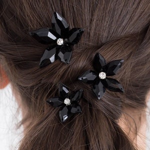 Eloise Flower Hair Pins in Jet Black: Set of 3