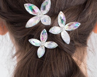 Geneviève Flower Hair Pins in Soft Iridescence: Set of 3