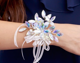 READY TO SHIP - Madison Wrist Corsage in Soft Iridescence - Iridescent Modern Flower Corsage - Perfect for Prom