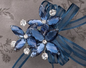 Petite Amelia Wrist Corsage in Antique Blue - Modern Flower Corsage - Luxe Wedding & Prom Accessories, Perfect for Prom or Prom