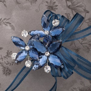 Petite Amelia Wrist Corsage in Antique Blue - Modern Prom Corsage - Luxe Wedding & Prom Accessories, Perfect for Prom or Prom