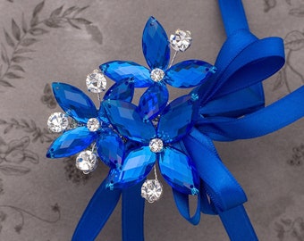 Petite Amelia Wrist Corsage in Royal Blue - Modern Flower Corsage - Luxe Wedding & Prom Accessories, Perfect for Prom or Prom