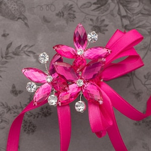 Petite Amelia Wrist Corsage in Hot Pink - Modern Homecoming Corsage - Luxe Wedding & Prom Accessories, Perfect for Prom or Prom