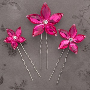 Eloise Flower Hair Pins in Hot Pink: Set of 3