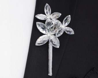 Silver Parker Boutonniere - Modern Flower Boutonniere - Matching Corsage Sold Separately , Perfect for Weddings and Prom