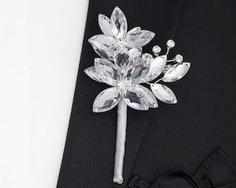 Silber Mason Boutonniere - Moderne Blumen Boutonniere - Passende Corsage separat erhältlich, perfekt für Hochzeiten und Abschlussball