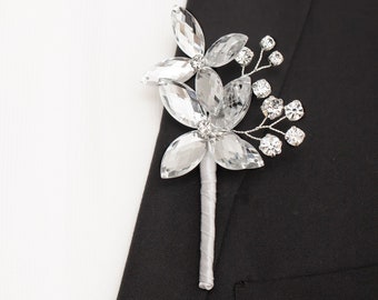 Aidan Boutonniere in Silver - Modern Flower Boutonniere - Matching Corsage Sold Separately , Perfect for Weddings and Prom