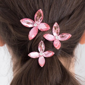 Geneviève Flower Hair Pins in Pink: Set of 3