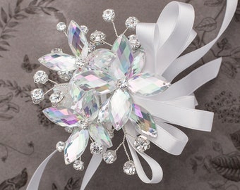 Amelia Wrist Corsage in Soft Iridescence - Modern Flower Corsage, Perfect for Weddings and Prom