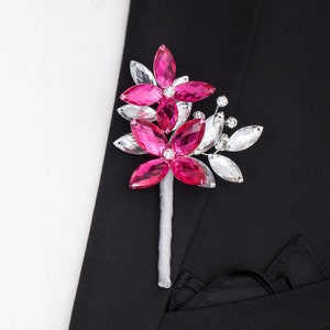 Mason Boutonniere in Hot Pink & Silver - HomecomingBoutonniere  - Matching Corsage Sold Separately, Perfect for Weddings, Prom