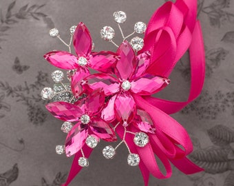 ONE PIECE Ready to Ship - Amelia Wrist Corsage in Hot Pink - Modern Flower Corsage - Luxe Wedding & Prom Accessories