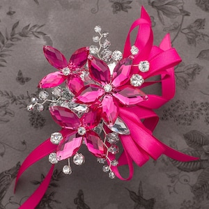 Sylvie Wrist Corsage in Hot Pink & Silver - Modern Homecoming Corsage - Luxe Wedding and Prom Accessories
