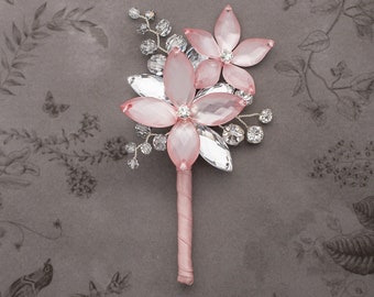 Gabriel Boutonniere in Dusty Rose Luster with Silver Crystals - Perfect for Weddings and Prom