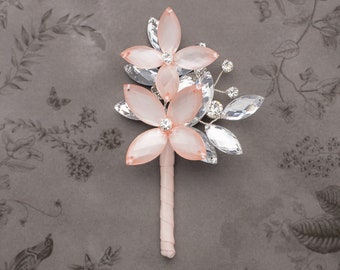 Luster Mason Boutonniere in Blush and Silver - Modern Flower Boutonniere - Perfect for Weddings and Prom