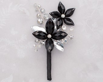 Gabriel Boutonniere in Jet Black and Silver - Perfect for Weddings and Prom