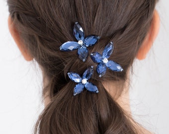 Ellie Flower Hair Pins in Antique Blue, Set of 3 - Choice of Small, Medium, Large, or Mixed Flowers - Wedding and Prom Accessories