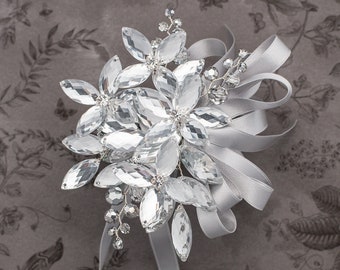 ONE PIECE Ready to Ship - Anna Wrist Corsage in Silver - Luxe Wedding and Prom Accessories