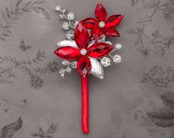 Gabriel Boutonniere in Red and Silver - Perfect for Weddings and Prom