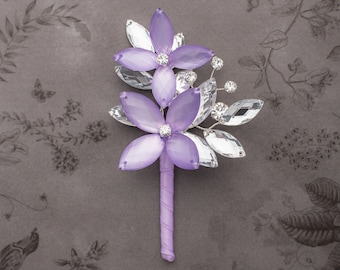 Glans Mason Boutonniere in lavendel paars en zilver - moderne bloem boutonniere - perfect voor bruiloften en prom