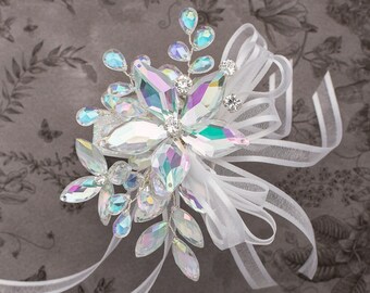 Chloe Wrist Corsage in Soft Iridescence - Modern Flower Corsage -Luxe Wedding and Prom Accessories