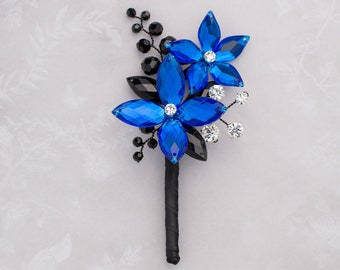 Gabriel Boutonniere in Royal Blue & Jet Black - Perfect for Weddings and Prom