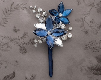 Gabriel Boutonniere in Antique Blue and Silver - Perfect for Weddings and Prom