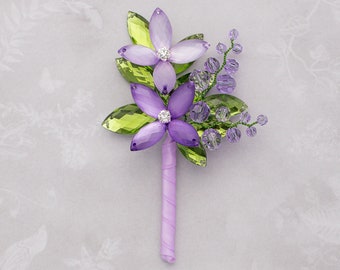 Henry Boutonniere in Light Lavender and Purple Luster with Fern Green - Perfect for Weddings and Prom