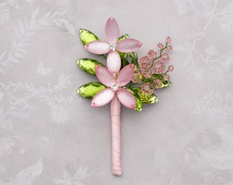 ONE PIECE Ready to Ship - Henry Boutonniere in Rose Pink Luster and Fern Green - Perfect for Weddings and Prom
