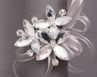 Petite Amelia Wrist Corsage in Silver - Modern Flower Corsage - Luxe Wedding & Prom Accessories, Perfect for Prom or Prom