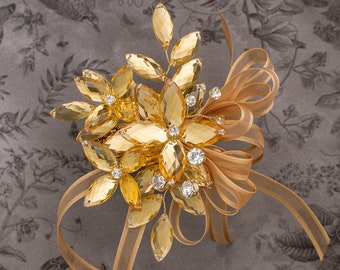 Madison Wrist Corsage in Gold - Modern Flower Corsage - Luxe Wedding & Prom Accessories, Perfect for Prom