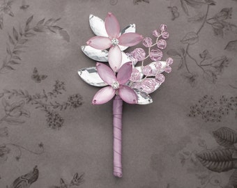 Henry Boutonniere in Light and Medium Mauve Luster and Silver with Light Pink Crystals - Perfect for Weddings and Prom