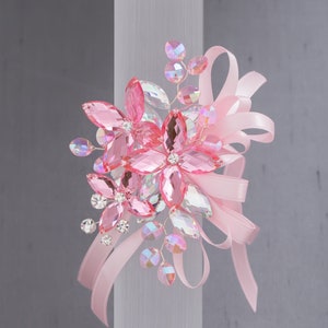 Cordelia Wrist Corsage in Pink and Soft Iridescence with Iridescent Light Pink Accents