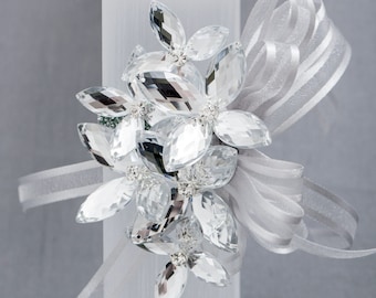 Silver Paris Wrist Corsage - Modern Flower Corsage - Luxe Wedding & Prom Accessories, Perfect for Prom