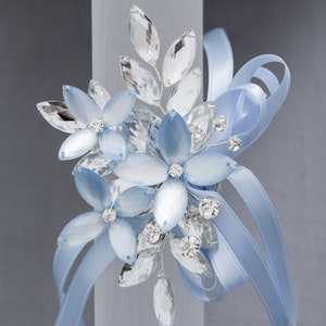 Madison Wrist Corsage in Porcelain Blue Luster and Silver Modern Flower Corsage Luxe Wedding & Prom Accessories, Perfect for Prom image 3