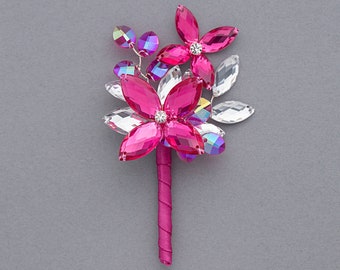 Ethan Boutonniere in Hot Pink and Silver with Iridescent Light Pink Accents - Matching Corsage Sold Separately , Perfect for Prom