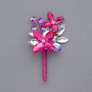 Ethan Boutonniere in Hot Pink and Silver with Iridescent Light Pink Accents - Matching Corsage Sold Separately , Perfect for Prom