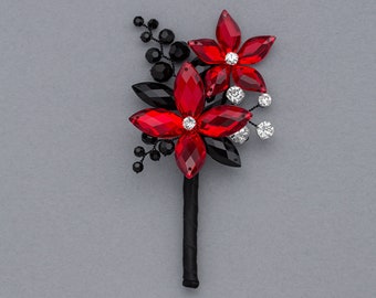 Gabriel Boutonniere in Red & Jet Black - Perfect for Weddings and Prom