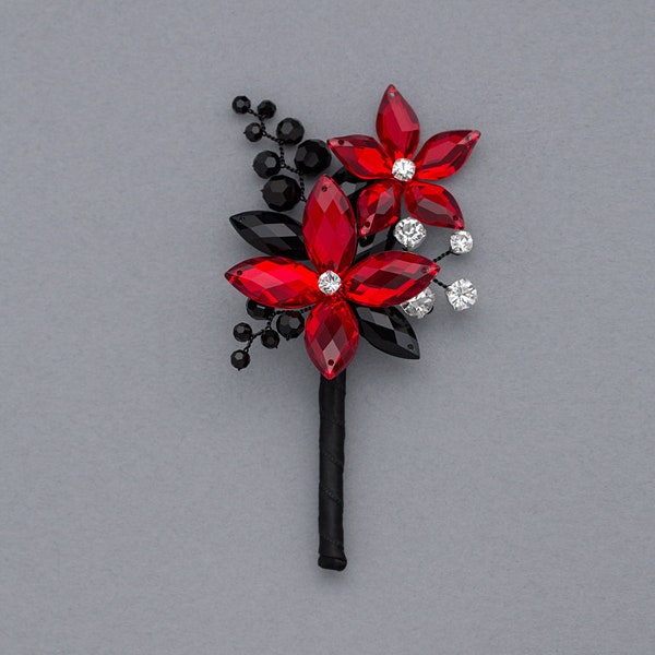 Gabriel Boutonniere in Red & Jet Black - Perfect for Weddings and Prom