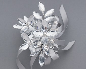 Madison Wrist Corsage in Silver - Modern Flower Corsage - Luxe Wedding & Prom Accessories, Perfect for Prom