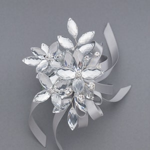Madison Wrist Corsage in Silver - Modern Flower Corsage - Luxe Wedding & Prom Accessories, Perfect for Prom