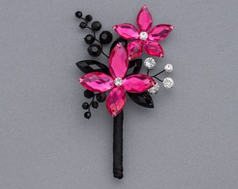 Gabriel Boutonniere in Hot Pink & Jet Black - Perfect for Weddings and Prom