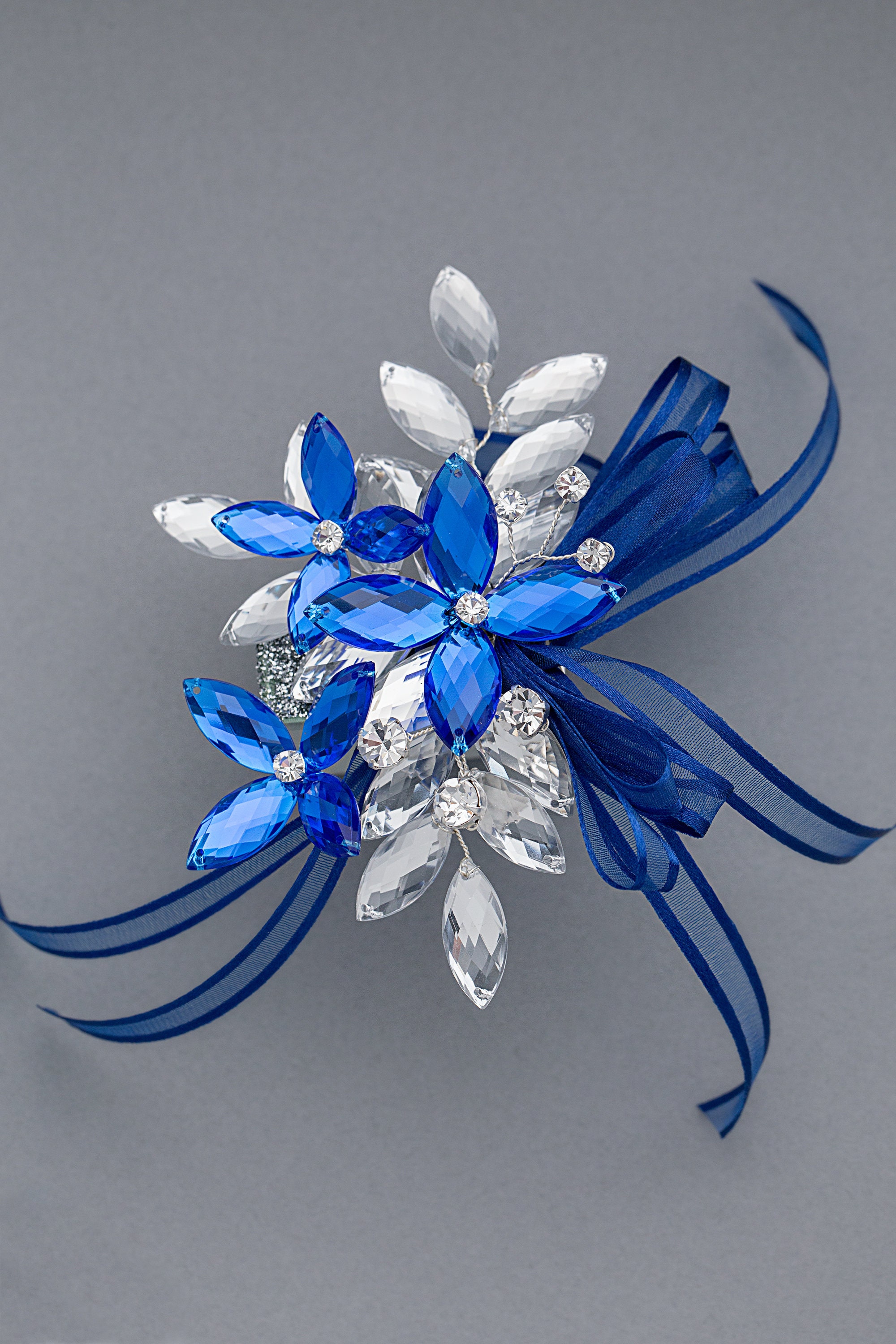 Outlet Luster Madison Wrist Corsage in Light Blue and Silver - Modern Flower Corsage - Luxe Wedding & Homecoming Accessories, Perfect for Prom