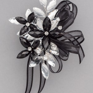 Madison Wrist Corsage in Jet Black & Silver Modern Flower Corsage Luxe Wedding and Prom Accessories, Perfect for Prom image 3