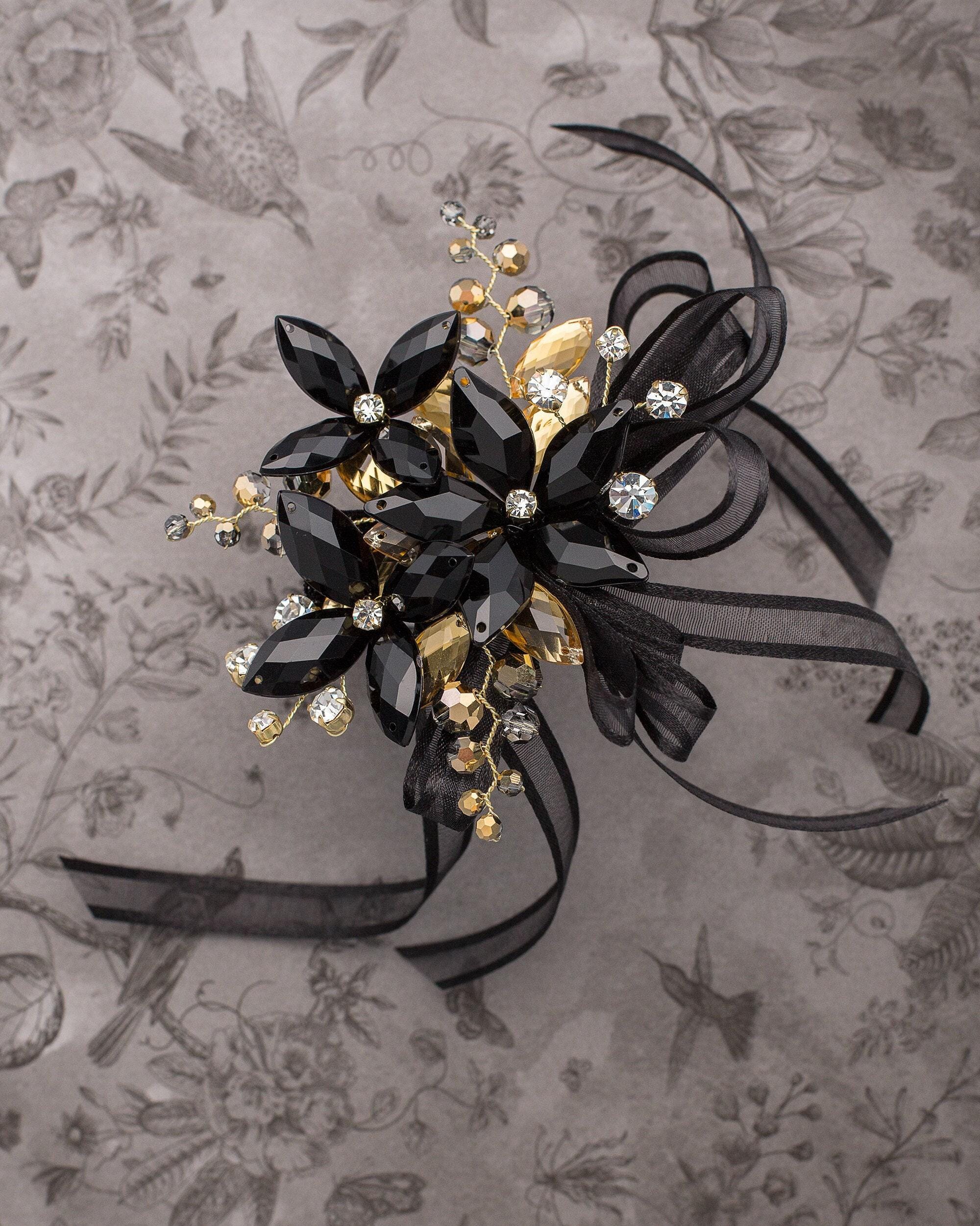 black and gold dress corsage Sylvie Wrist in Jet for Weddings and Prom so you can pin style_code:347964 Plus Size Ella Swiss Color:Purple Magenta (6)