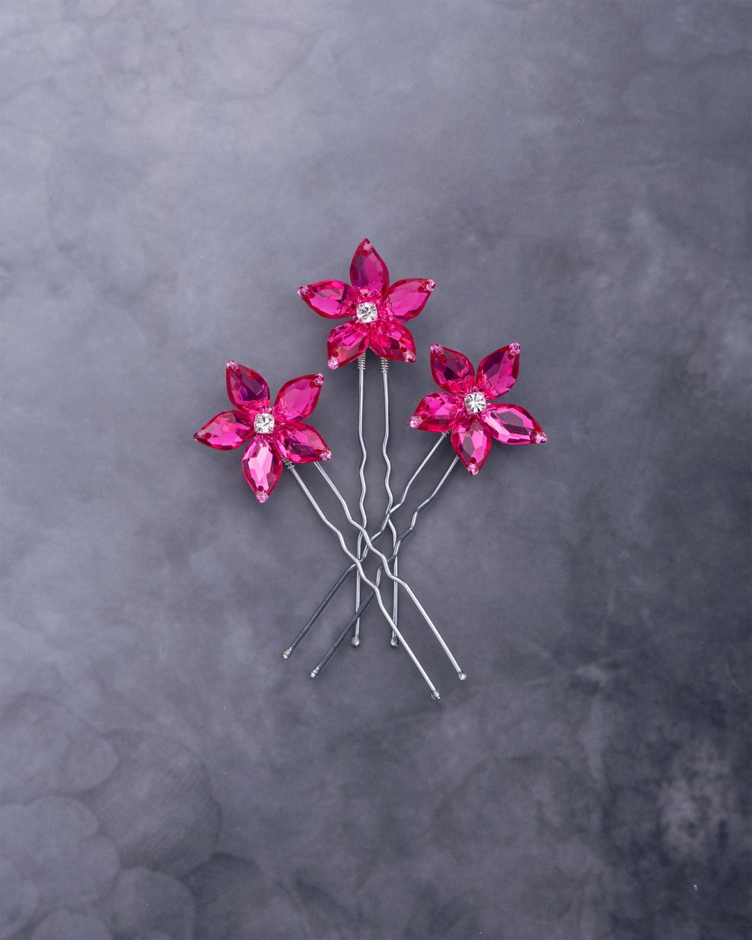 Isabella Flower Hair Pins in Hot Pink for Weddings and Prom - Etsy