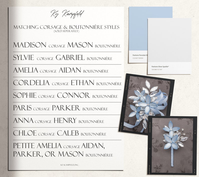 Madison Wrist Corsage in Porcelain Blue Luster and Silver Modern Flower Corsage Luxe Wedding & Prom Accessories, Perfect for Prom image 7