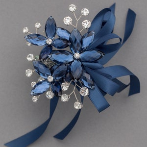 Amelia Wrist Corsage in Antique Blue Modern Flower Corsage Luxe Wedding & Prom Accessories, Perfect Navy Dresses and Prom image 2