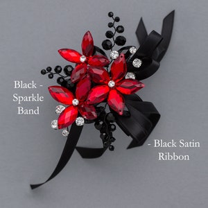 Sylvie Wrist Corsage in Red & Jet Black Modern Flower Corsage Luxe Wedding and Prom Accessories image 2