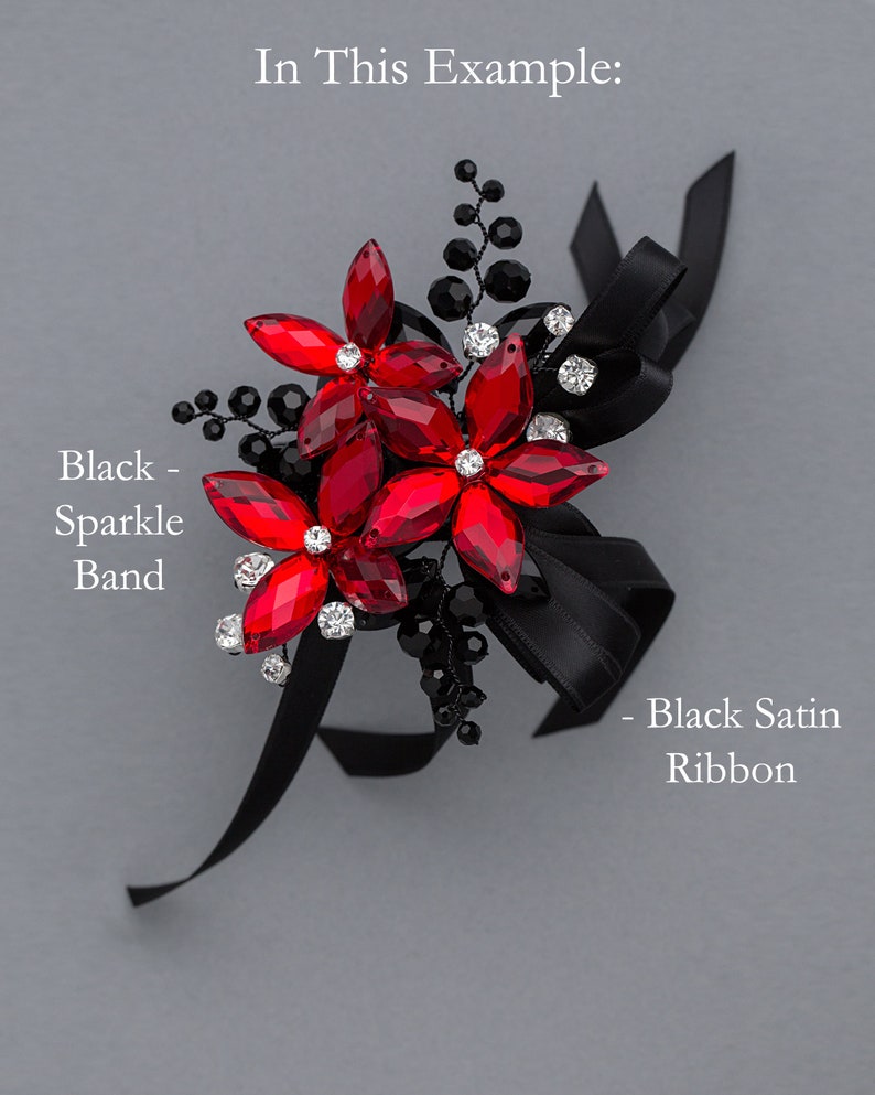 Sylvie Wrist Corsage in Red & Jet Black Modern Flower Corsage Luxe Wedding and Prom Accessories image 2